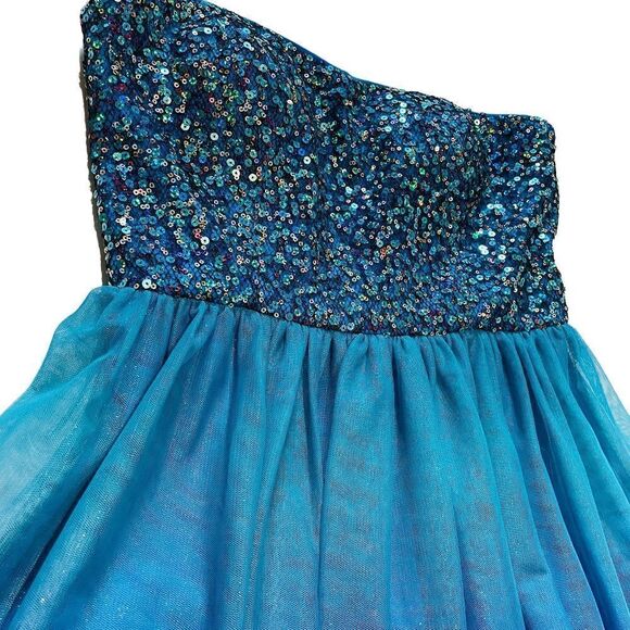 𝅺ADRIANNA Papell Hailey Logan Blue Ombre Sequin Prom Graduation Semi Dress - Picture 8 of 16